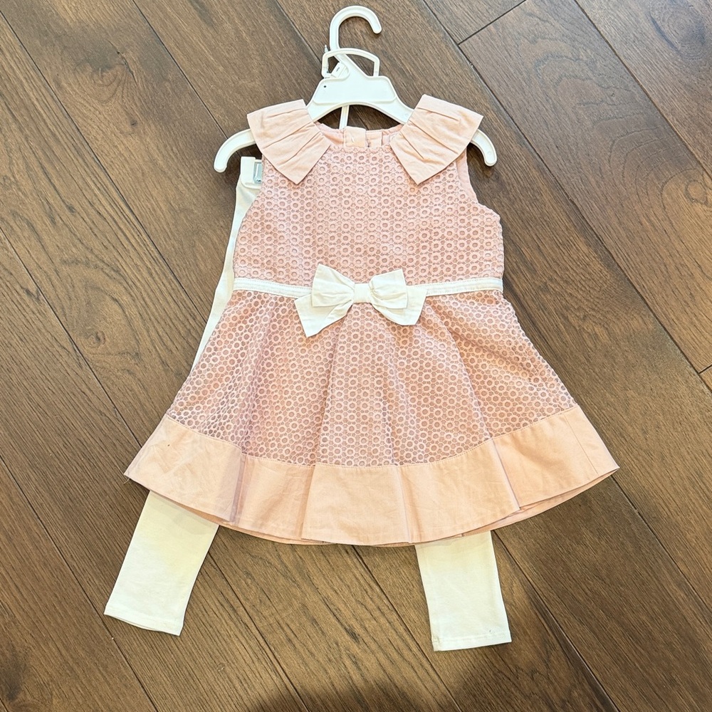 Catherine Maladrino Pink and Cream Kids Dress Set Size 2T NWT C8-005